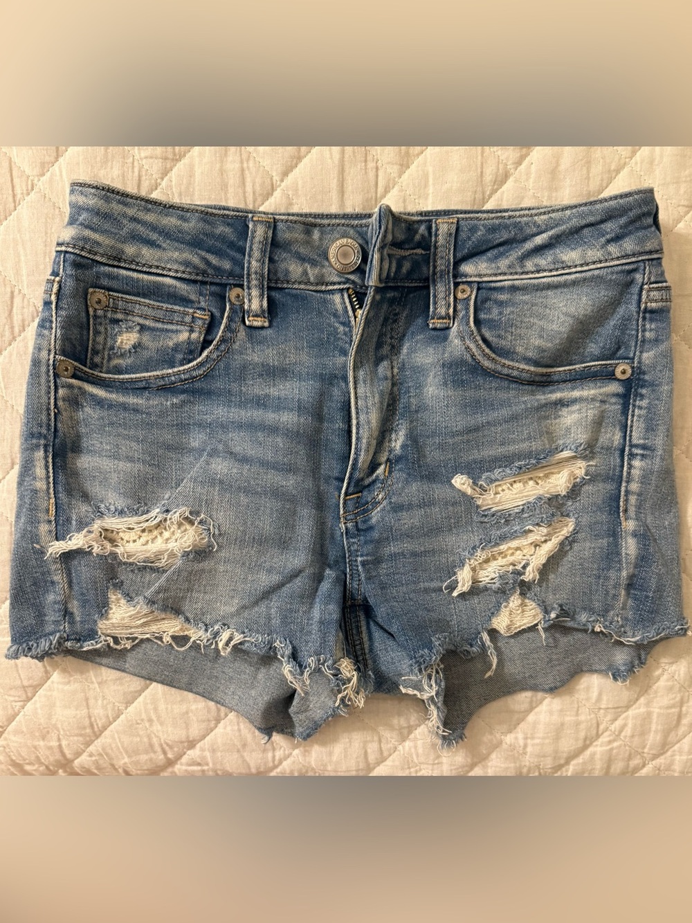 American Eagle Outfitters Hi-Rise Shortie Distressed Denim Shorts Size 2